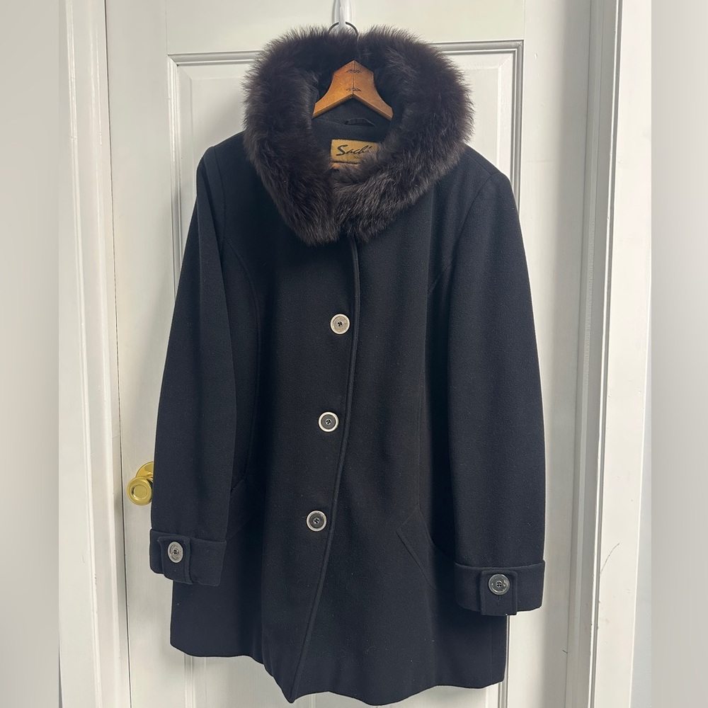 Sachi Collection Black Coat with Fur Collar XL Bloomingdales